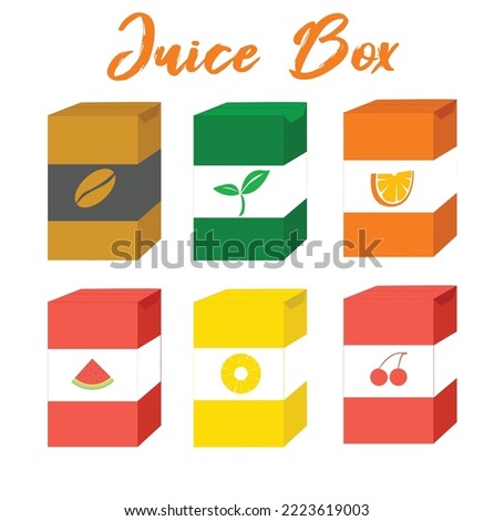 uice box variation. cherry, pinneaplle, watermelon, coffee, tea. vector illustration