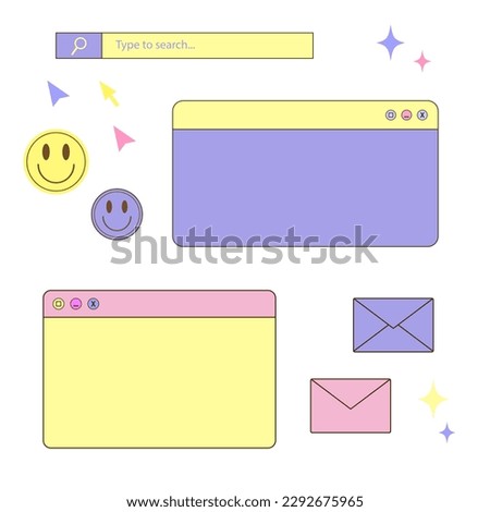 flat design pop ups, pc pop up window pastel color, adorable envelope, mailing, letter, mail