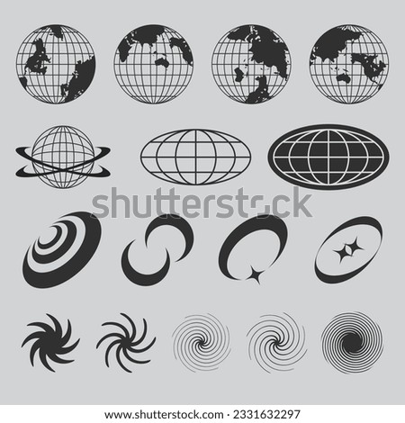 Globe  and abstract elements for posters and streetwear fashion design vector set