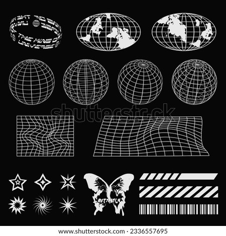 Globe 3D Wireframe graphics globe grid spheres street wear element for fashion design