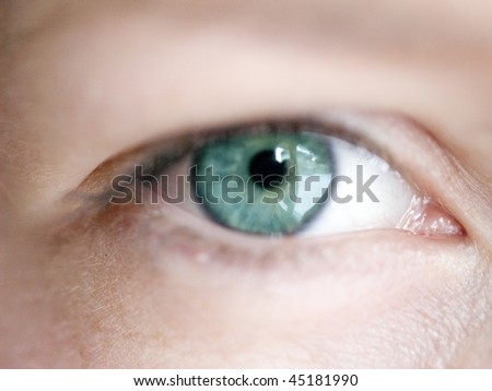 close up of a young girls green eye