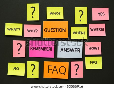 notes with questions and faq over school blue board