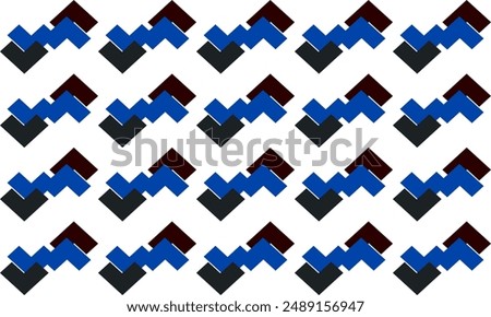 Blue and black  seamless zigzag line horizontal row overlap on white pattern, horizontal Zig zag chevron on white tile repeat seamless pattern replete image design fabric print, rhombus