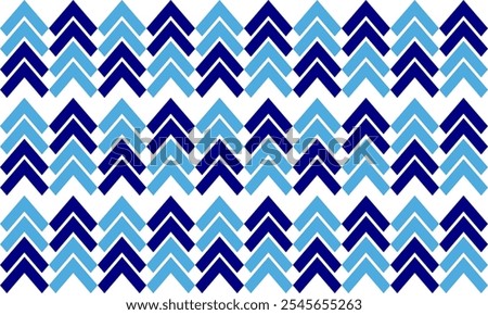 Blue diamond seamless triangle line horizontal row on white pattern, up arrow, Zigzag chevron on white tile repeat seamless pattern replete image design fabric print, rhombus, checkerboard