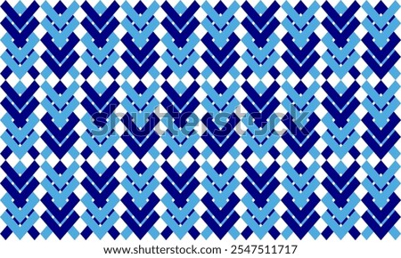 Blue diamond seamless triangle line horizontal row on white pattern, up arrow, Zigzag chevron on white tile repeat seamless pattern replete image design fabric print, rhombus, checkerboard