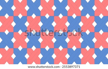 Blue 3D net block, pink and blue diamond pattern seamless patter, replete image repeat pattern design for fabric printing or wallpaper, background checkerboard, chess, X lette