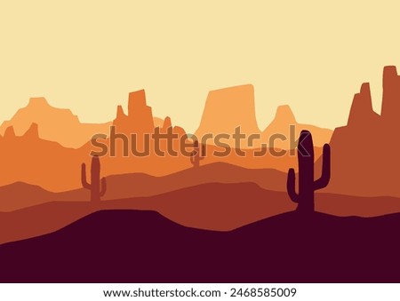 Desert nature landscape. Vector illustration in flat style.