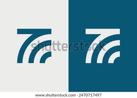 7 or T Wifi Logo. This logo is a combination of the number 7 or the letter T and the wifi with modern and simple.