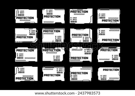 Set of vector stickers and labels cyberpunk decals in futuristic style graphic design template