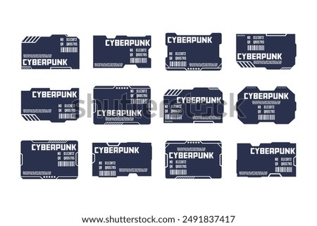 Futuristic Cyberpunk HUD Label Vector Design Template Elements Collection