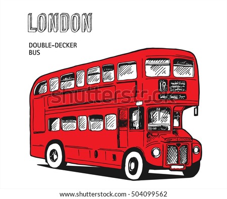 London double-decker hand-drawn red bus