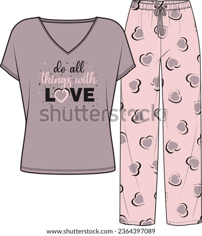 pajamas sets , heart patterns pajamas , colorful