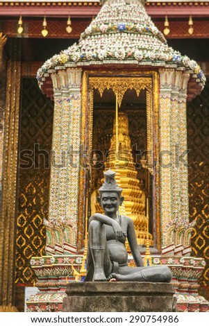 Buddhist statue in the temple ina Bangkok, Thailand.