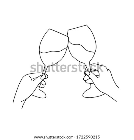 The illustration of cheering. Two glasses of wine. Made in continuous line art. Can be used as a wall art print.