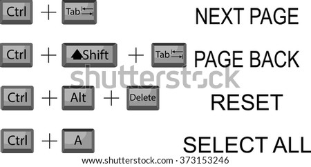 Set of combination button keyboard. Interface command, computer combination, key keypad, ctrl and tab, shift and reboot. Vector art abstract unusual fashion illustration
