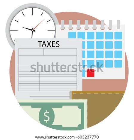 Time pay tax icon. Wallet and cash, tax document, income federal taxation, vector illustration