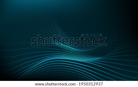 Futuristic data technology minimal lines illustration. Blue grid perspective sound frequency waves background. Modern texture design. Vector eps10.