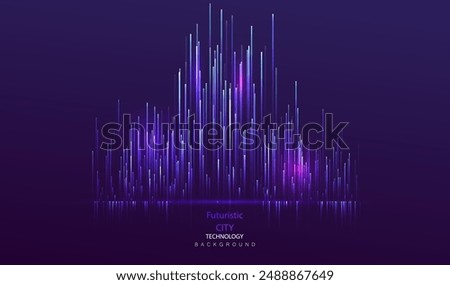 Futuristic ai big city background. Future urban architecture neon light buildings vector. Particles cityscape technology concept. Digital high tech city design banner.