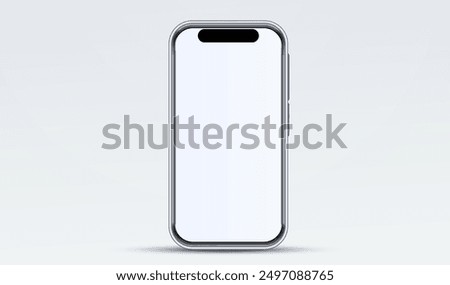 Mock up realistic 3d smartphone white screen. Phone front view mockup. Silver cellphone mobile isolated with blank screen background for display your design, site.