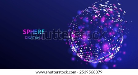 Disco ball background. Music dance poster vector. Play game ball banner or flyer design illustration. Globe sphere glitter concept.