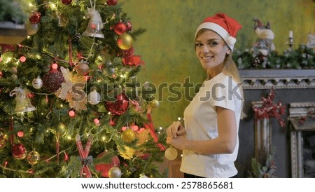 Similar – Image, Stock Photo Smiling woman near tree in park