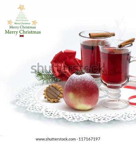 Hot wine, tea for winter and Christmas background