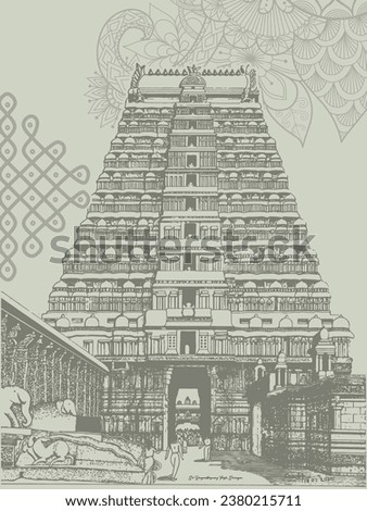 Sri Ranganathaswamy Temple, Srirangam Vector illustration with kolam and mandala 