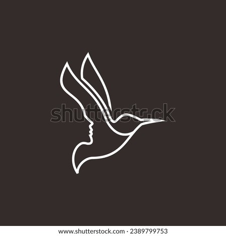 beauty girl face and bird logo design