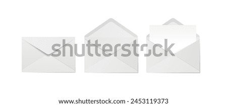 Set of realistic white envelopes in different positions. Folded and unfolded envelope backpack isolated