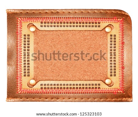 Business wide and long texture of leather yellow and blank brown label close up view isolated over white background, perspective and successful concept of promotion products and items