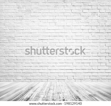 Background of grungy texture white brick and stone wall with light wooden gray floor, whiteboard inside old modern and contemporary empty interior Blank space of clean studio room