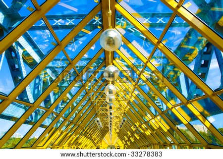 Yellow abstract ceiling in office center