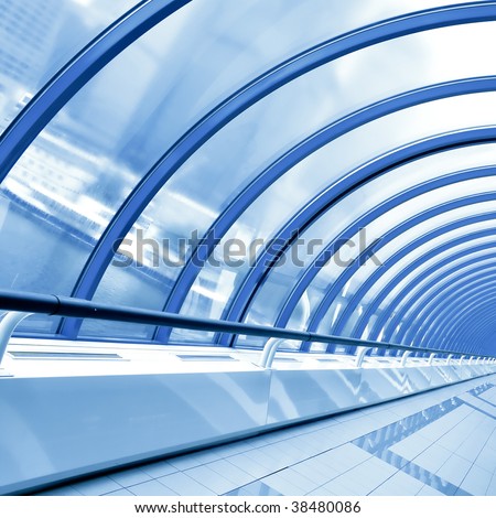 blue futuristic corridor in airport