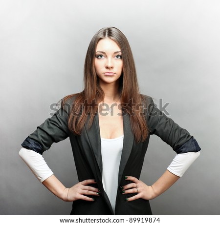 Serious Woman In Business Suit Put Hands On Hips Stock Photo 89919874 ...