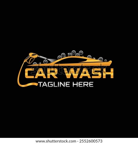 Professional Auto Repair and Car Wash Logo Featuring Wrenches, Water Droplets, and Car Silhouette Design