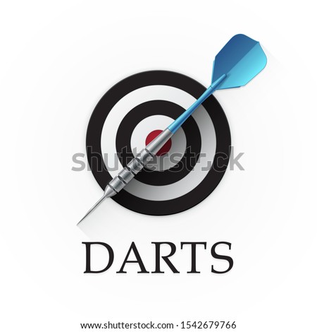 Darts game emblem. Vector illustration showing a detailed blue dart on a background of a simple target