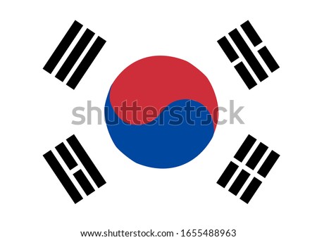 South Korean flag isolated on white background. Official flag form of South Korean country.