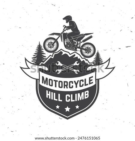 Motorcycle hill climb logo, badge, sticker. Vector illustration. Extreme sport with motorbike. The images are created without the use of any artificial intelligence software at any stage.