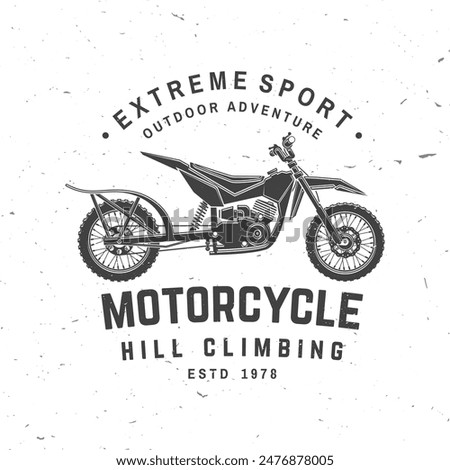 Motorcycle hill climb logo, badge, sticker. Vector. Extreme sport with motorbike for extreme jump and race in mountains. Monochrome style