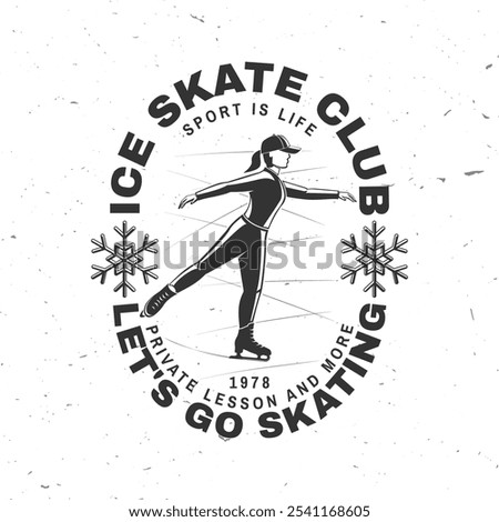 Ice Skate club logo, badge design. Concept for shirt or logo, print, stamp or tee with ice skater girl. Winter sport. Vector illustration.