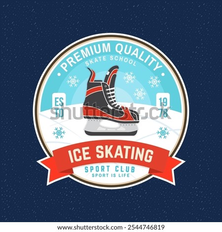 Ice Skate club logo, badge, patch design. Concept for shirt or logo, print, stamp or tee with ice skate. Winter sport. Vector illustration.