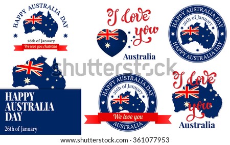 We love you Australia badge, label, logo, greeting Card. National Celebration. Happy Australia Day.  Vector illustration.