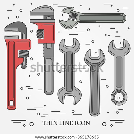 Wrench Icons. Thin lines. Vector illustration.