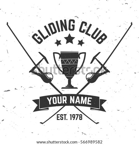 Vector Gliding club retro badge. Concept for shirt, print, seal, overlay or stamp. Typography design- stock vector. Soaring club design with glider plane silhouette.
