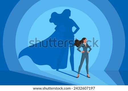 confident businesswoman with a superhero shadow, concept of successful leadership and achieve career growth ,hero poses, super boss,CEO Business success, vector illustration