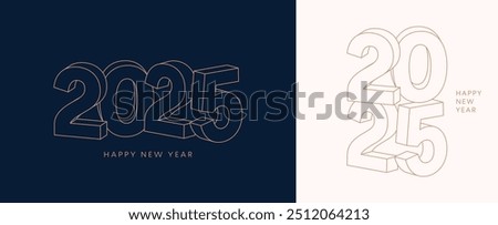 2025 3D number. New Year greeting card set