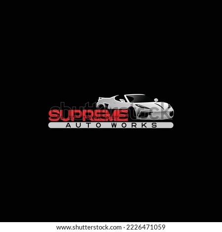 supreme autoworks detailing polishing car repair garage logo with ferrari outline
