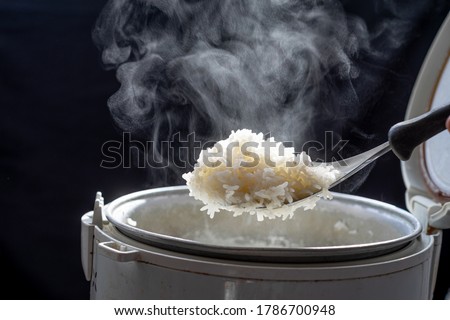 Similar – Image, Stock Photo Pan with rice and beans decorated with chopped green chilies and served on a wooden table