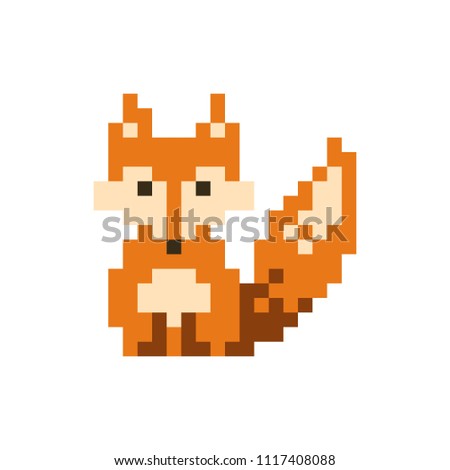 Orange cute pixel sitting fox - isolated vector illustration