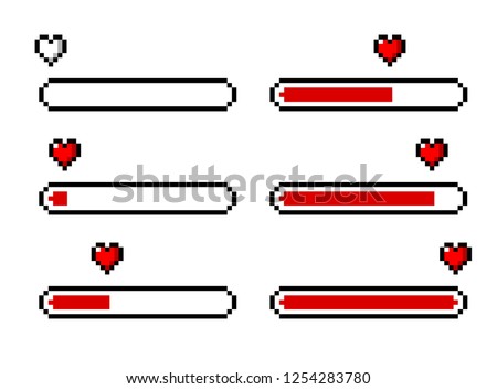 Pixel art 8-bit heart/love loading set - isolated vector illustration